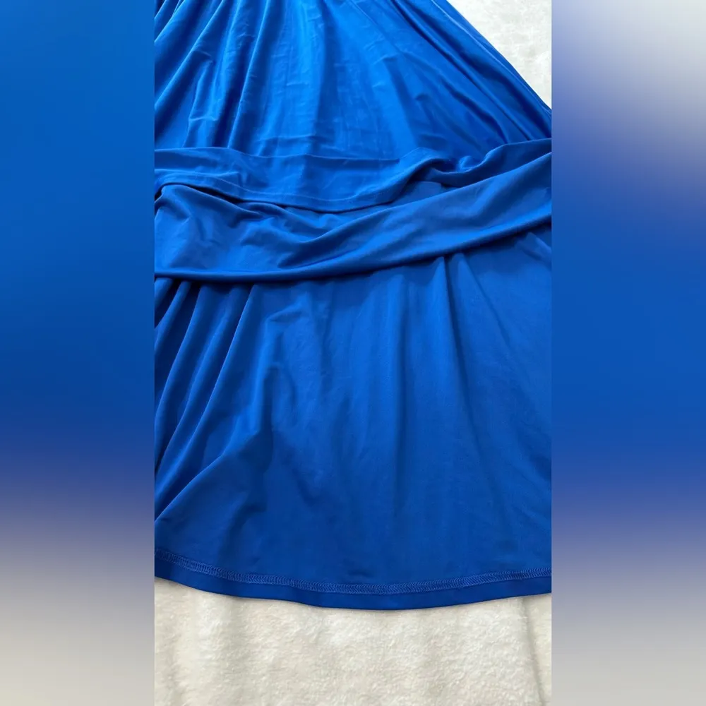 Royal Blue Satin Maxi Gown with Plunge Neckline and Dolman Sleeves Size XL - Image 13