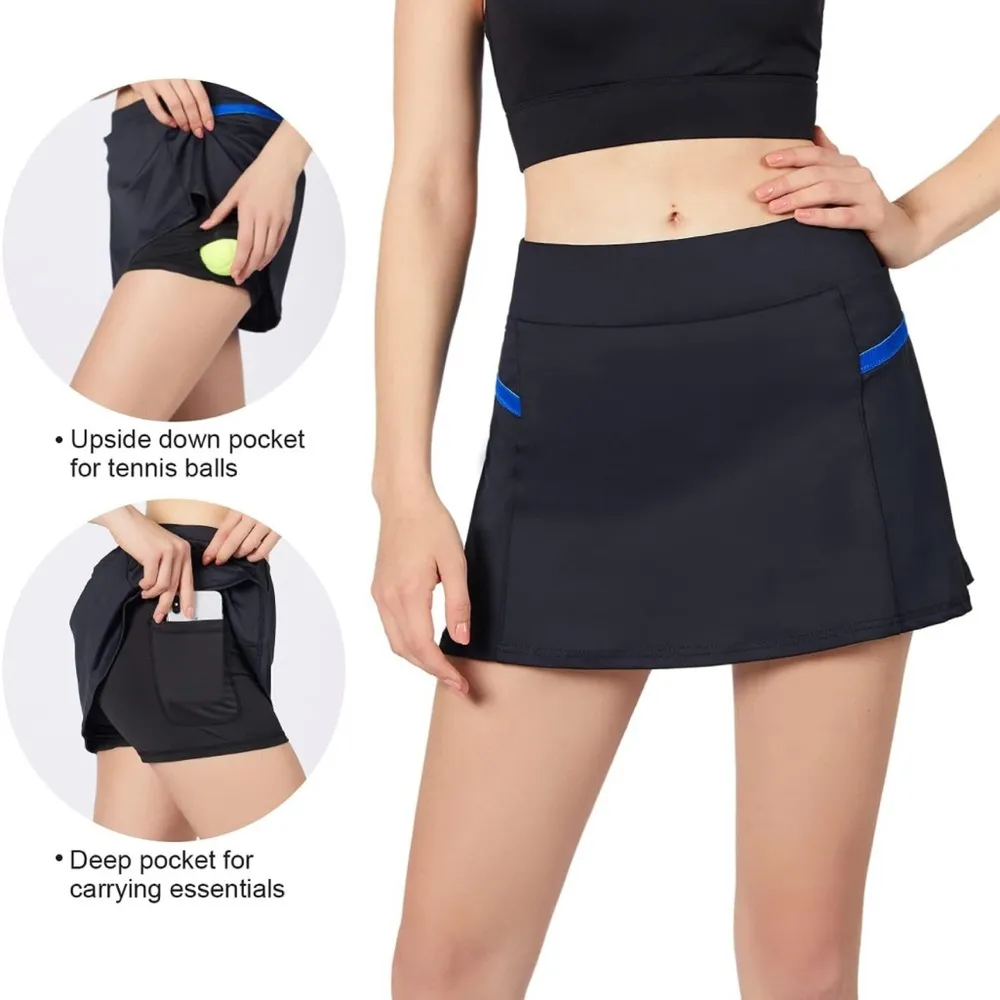 New Tennis Golf Athletic black skort with blue stripe - Image 2