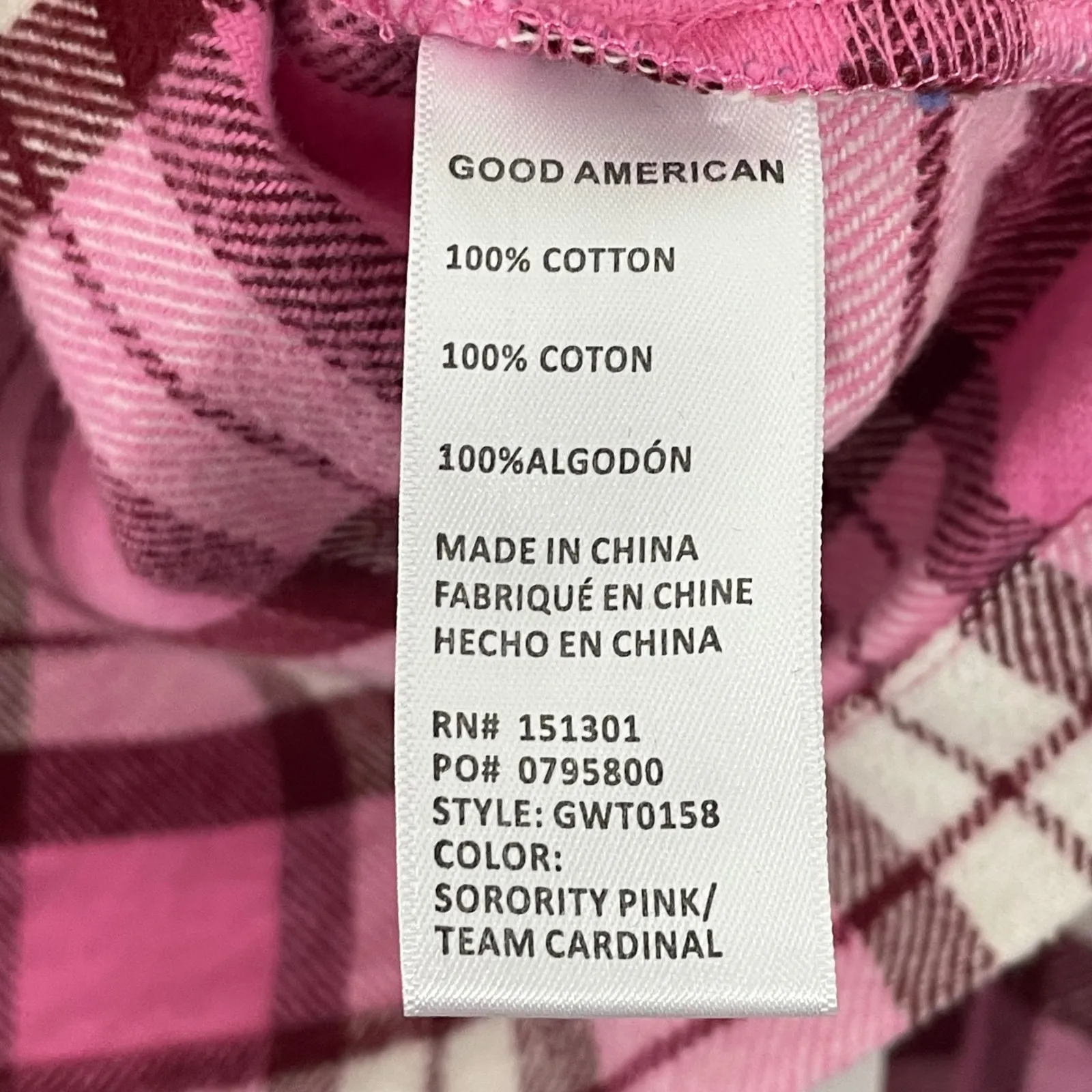 NWT Good American Pink Plaid Cropped Shacket Size 1 Small Button Front Flannel - Image 7