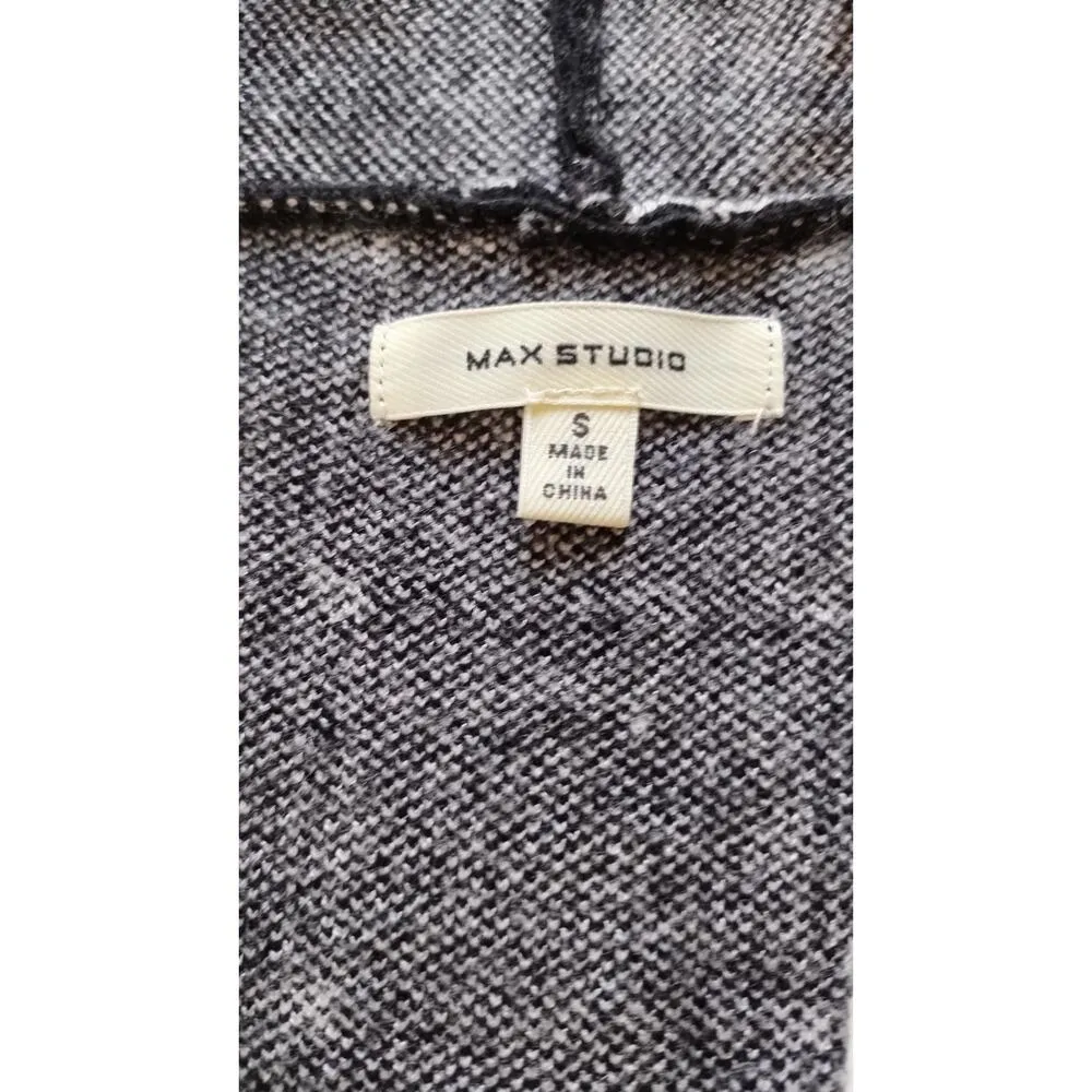 Max Studio Women Black White open-front Long Sweater Cardigan 2 Pockets Size S - Image 5