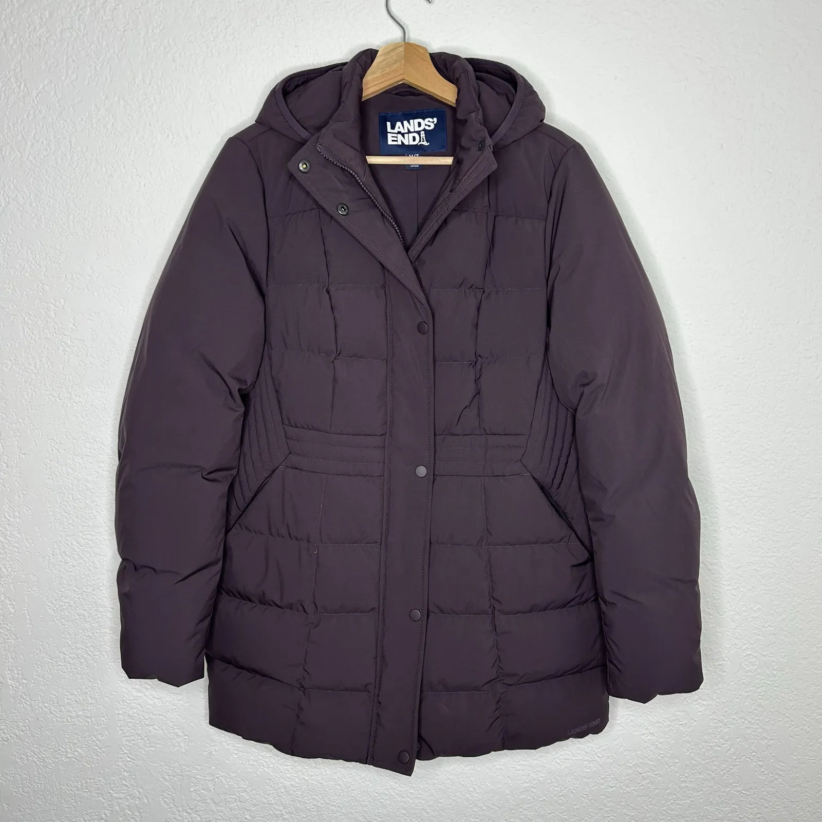 Lands' End Women's Quilted Down Hooded Coat Sz M/T 600 Fill Power 80/20 - Image 2