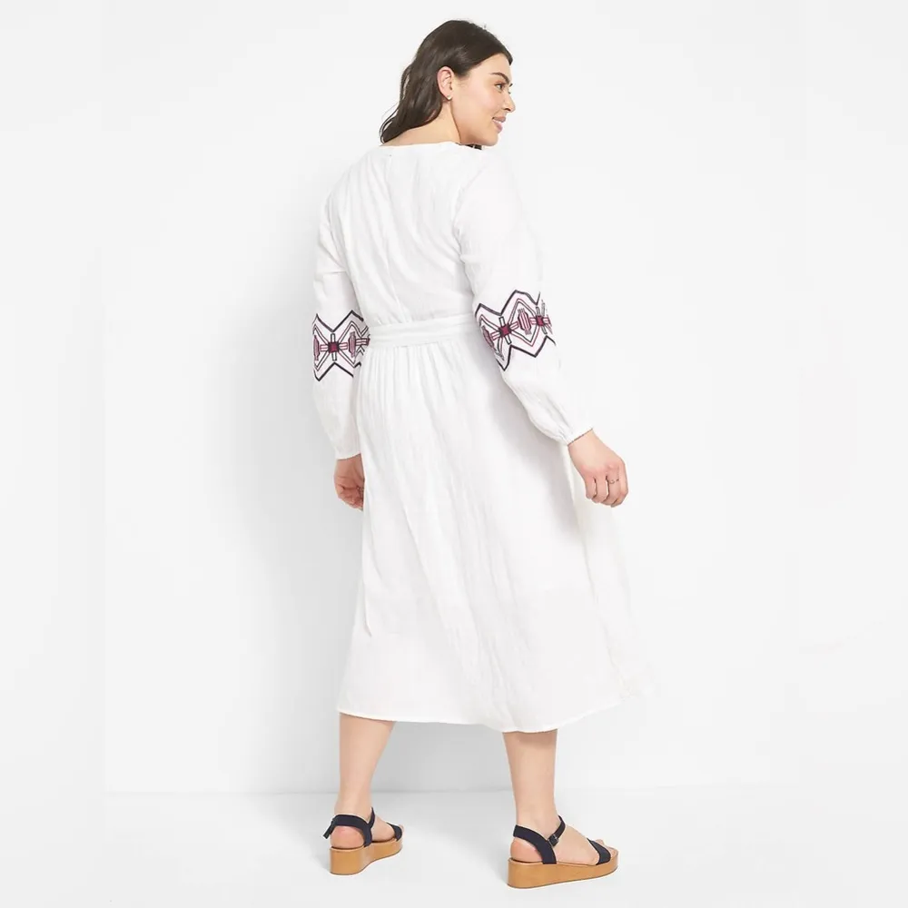 Lane Bryant Boho Embroidered Midi Dress Long Sleeves w/Pockets Size 14 New w/Tag - Image 3