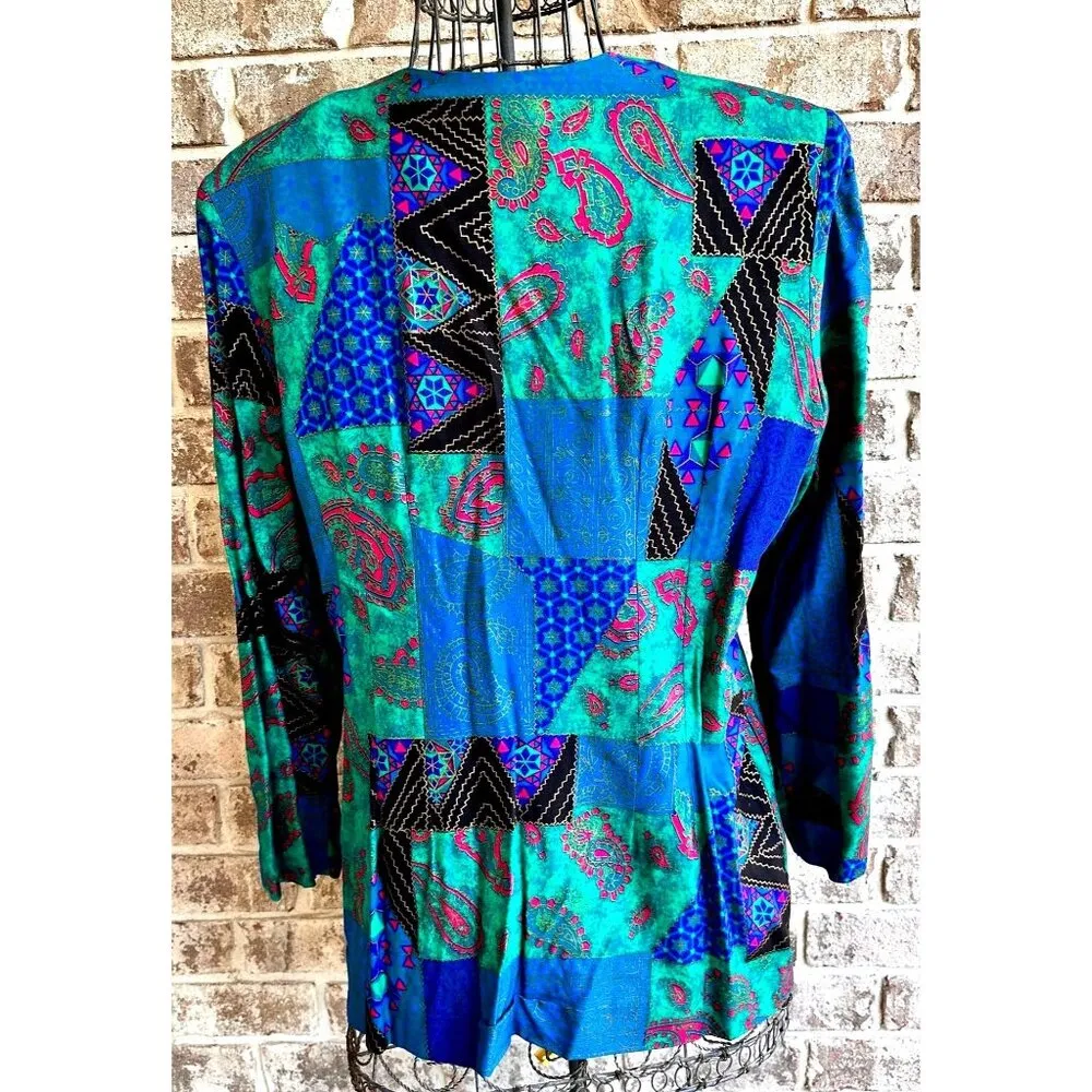 VTG Lady Carol New York Suit Two Piece Tailored Abstract Paisley Colorful EUC Blue Size undefined - Image 6