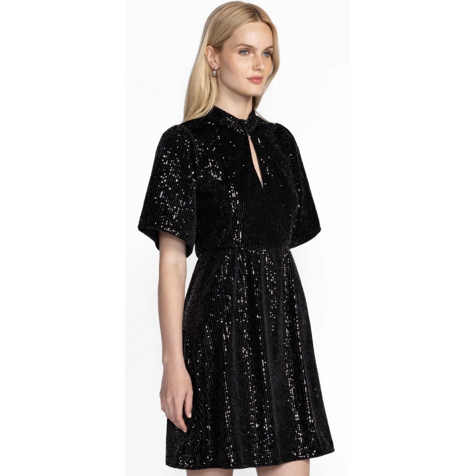 Johnny Was Jade Eve Sequin Mini Dress Black Keyhole Mock Turtleneck NWT Size 8 - Image 2
