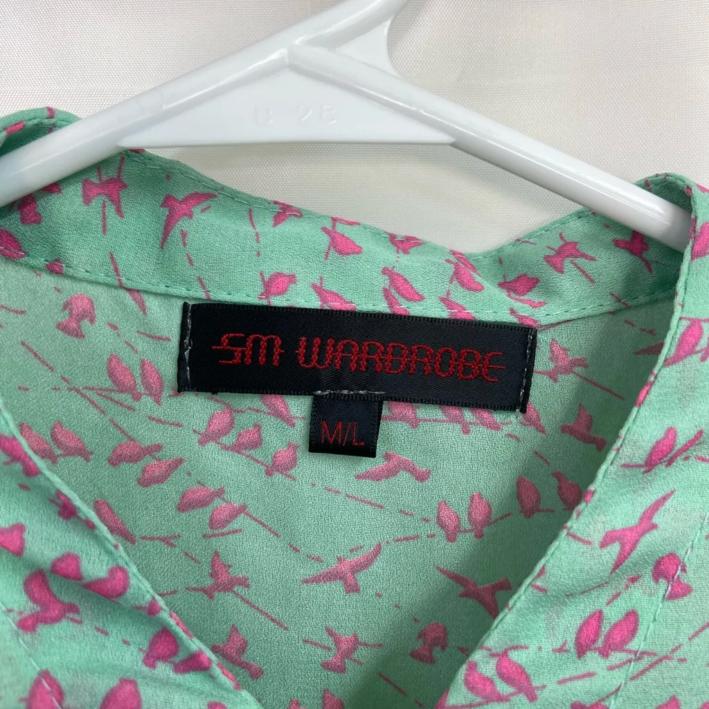 EUC SM Wardrobe women’s turquoise pink sleeveless sheer half zip blouse summer‎ Blue Size M - Image 3