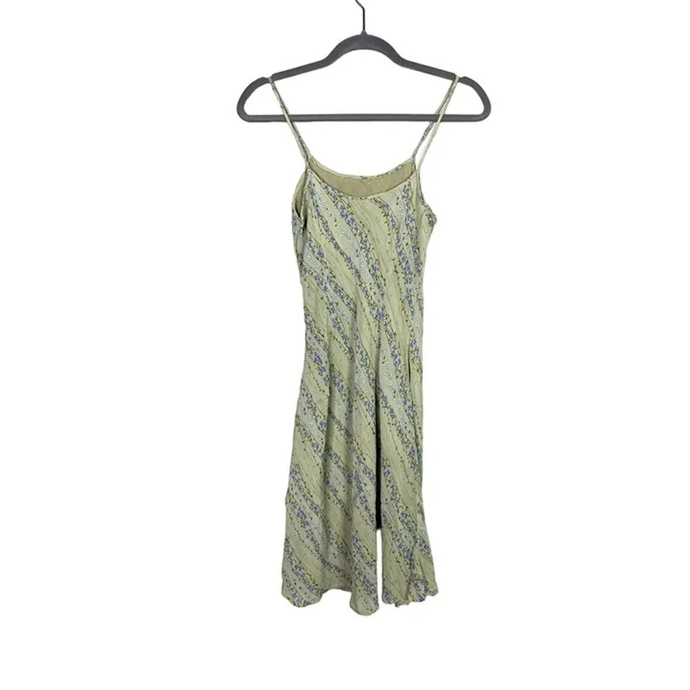 Zara Shimmery Floral Print Spaghetti Strap Slip Maxi Dress Lined 10 Green #3287 - Image 5
