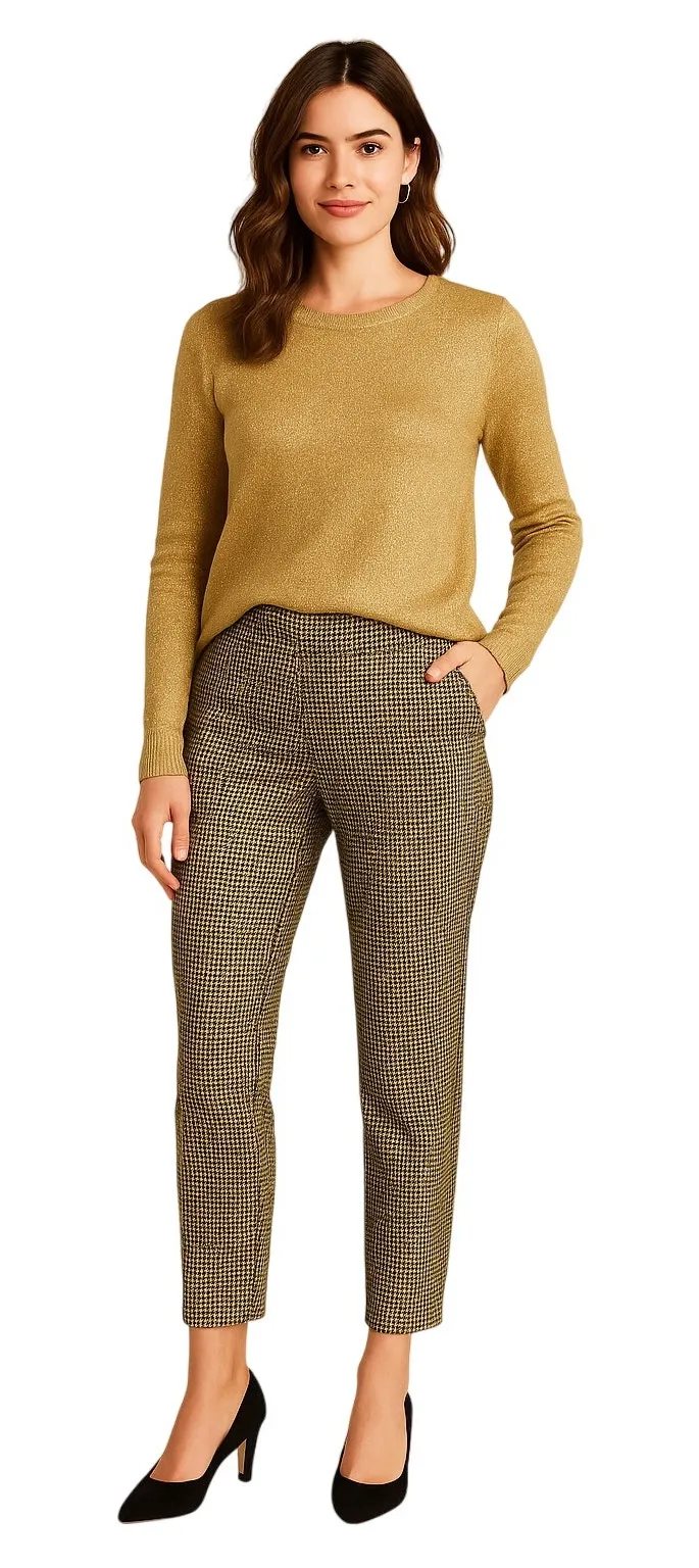 Zac & Rachel Women’s Black, Cream and Gold Houndstooth Ankle Pants Size 10 Black - Image 1