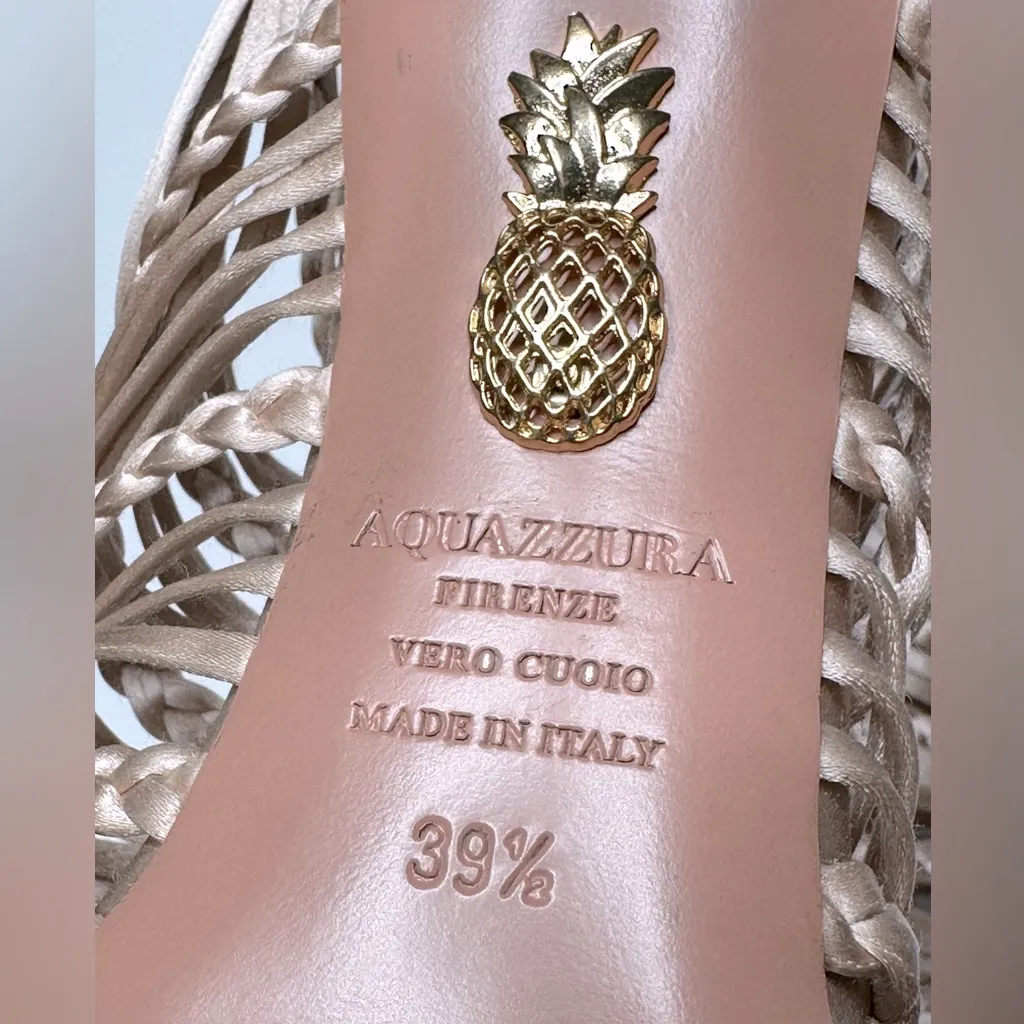 Aquazzura Goddess Braided Blush Pink Nude Satin Strappy Sandal Heel Shoes 39.5 Size 8.5 - Image 8