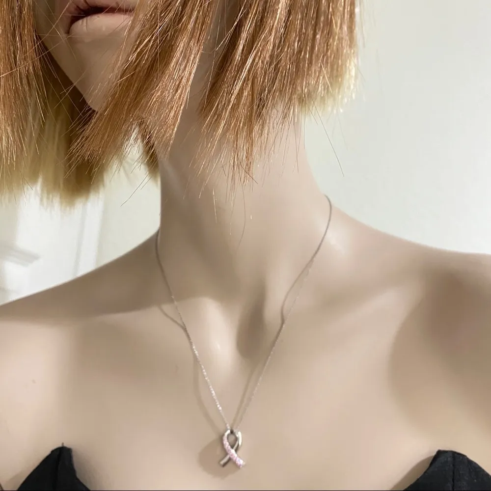 SAI 925 Pink Ribbon Cancer Sterling Silver 18” Necklace - Image 3