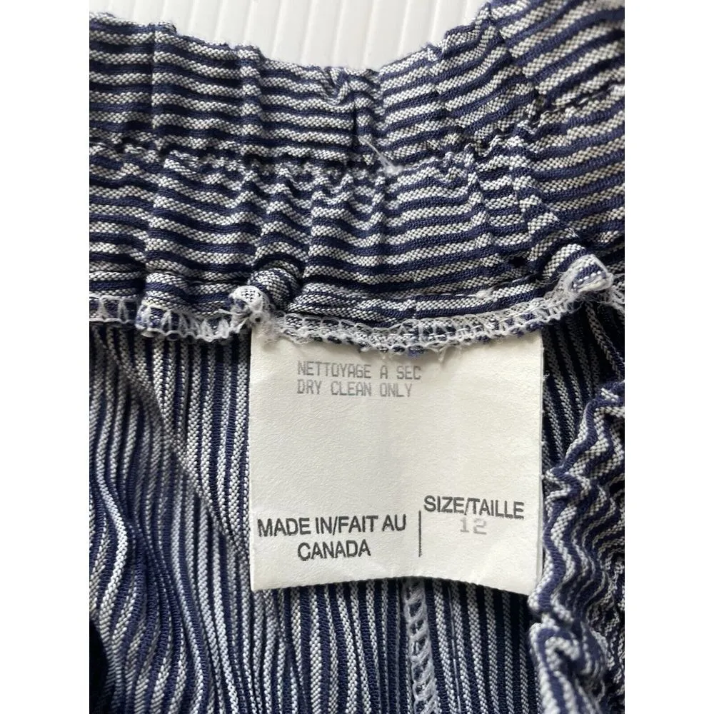Eileen Fisher? Cotton Linen Wide Leg Pants Women's 12 Stripe Blue Made In Canada - Image 5