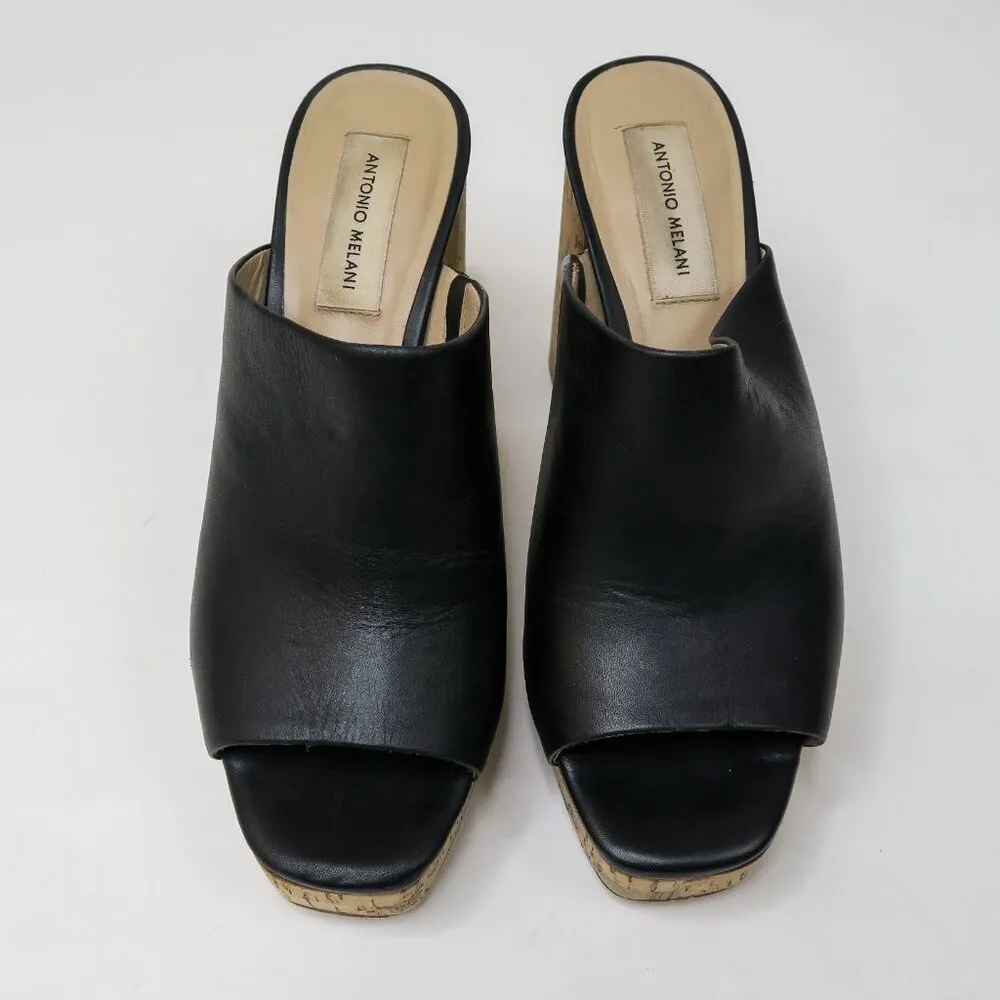Antonio Melani Sarayyaa Black Leather Platform Mules - Image 4