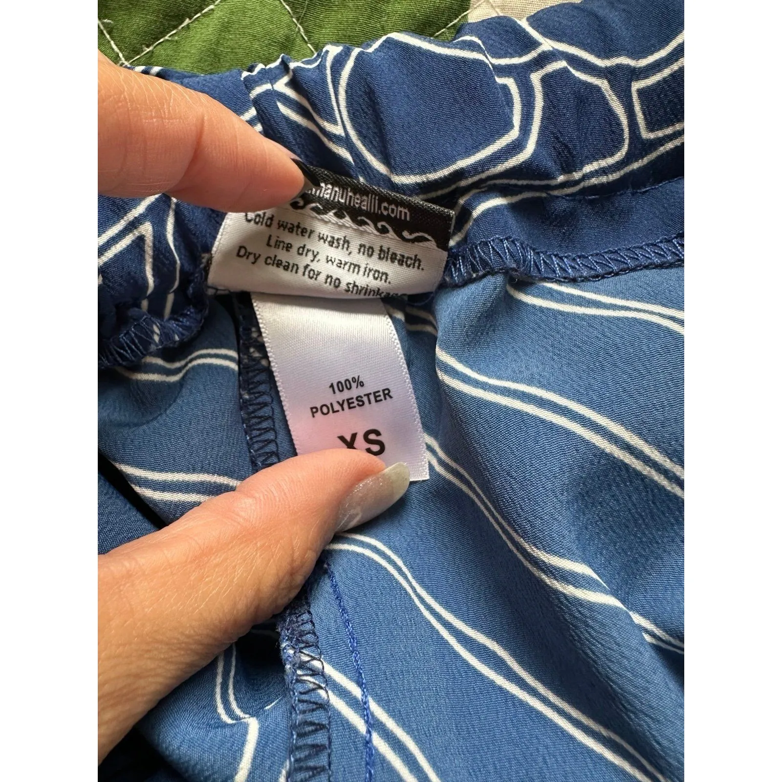 Manuhealii Hawaiian Designer Elastic Waist Pull On Wide Leg Pants XS Blue - Image 6