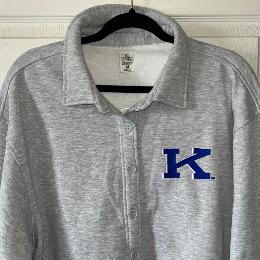 Kentucky Wildcats Game Day Couture Gray/Blue Fleece Button Down Shirt Sz Med Gray - Image 8