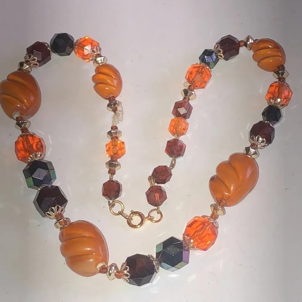 Vintage Orange Neutral Beaded Boho Necklace - Image 3