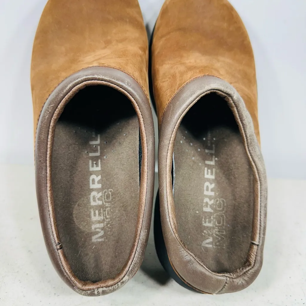 Women's Size 5,5 Merrell MOC Jungle Primo Dark Brown Leather Clogs Slip-On Flats - Image 6