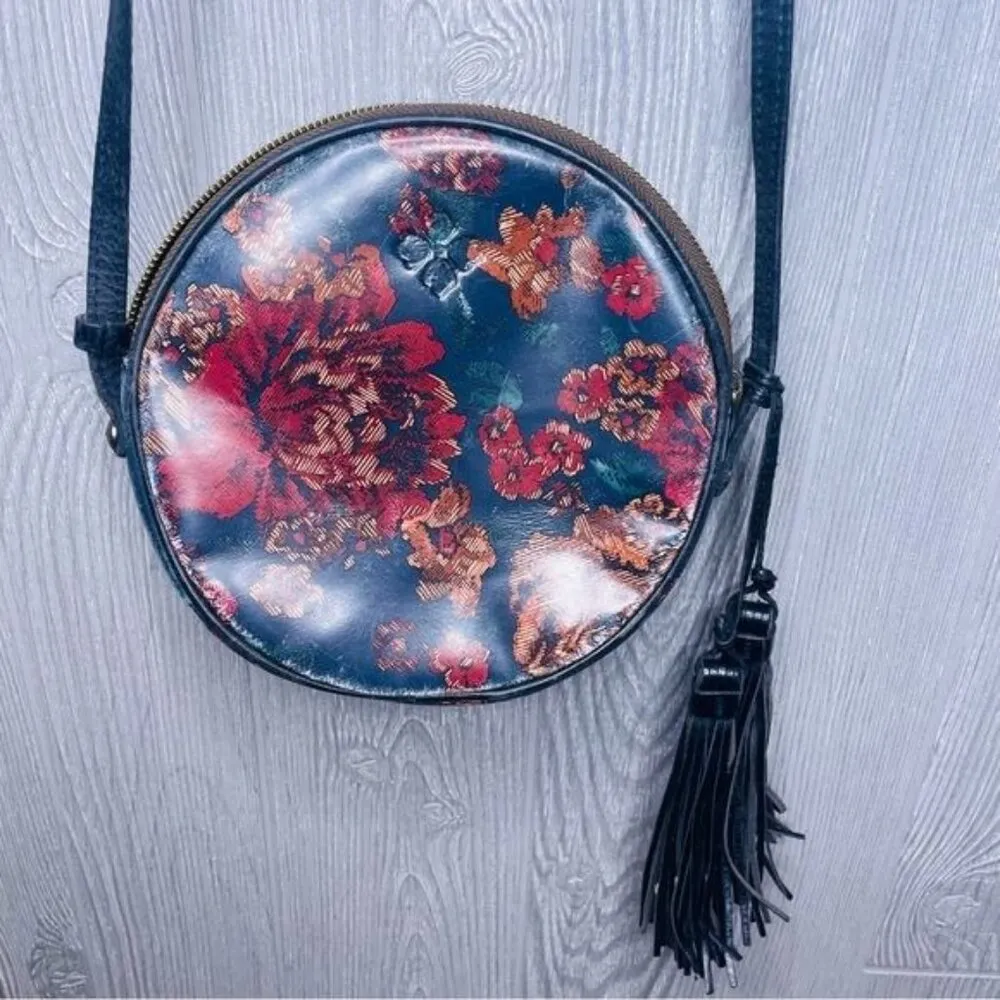 Patricia Nash round leather Scafati floral hand bag purse cross body bag - Image 4