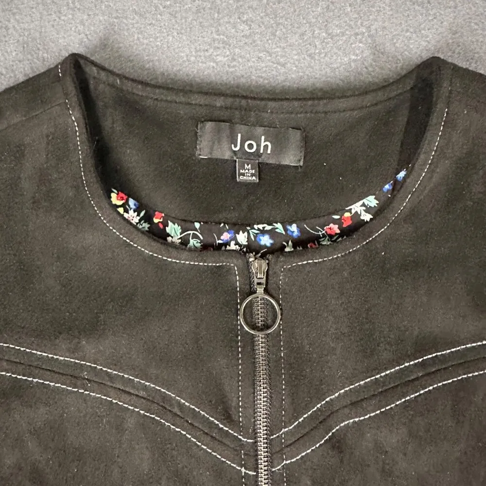 Joh Womens M Black Suede Feel Full Zip Long Sleeve Jacket Dress Pockets Soft Size M - Image 7