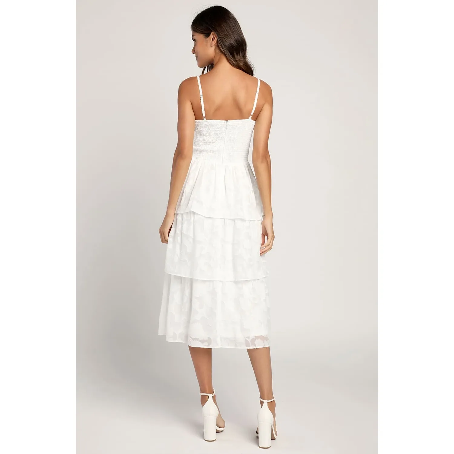 NWT Lulus Grace and Beauty White Burnout Floral Print Tiered Dress Summer Size L - Image 3