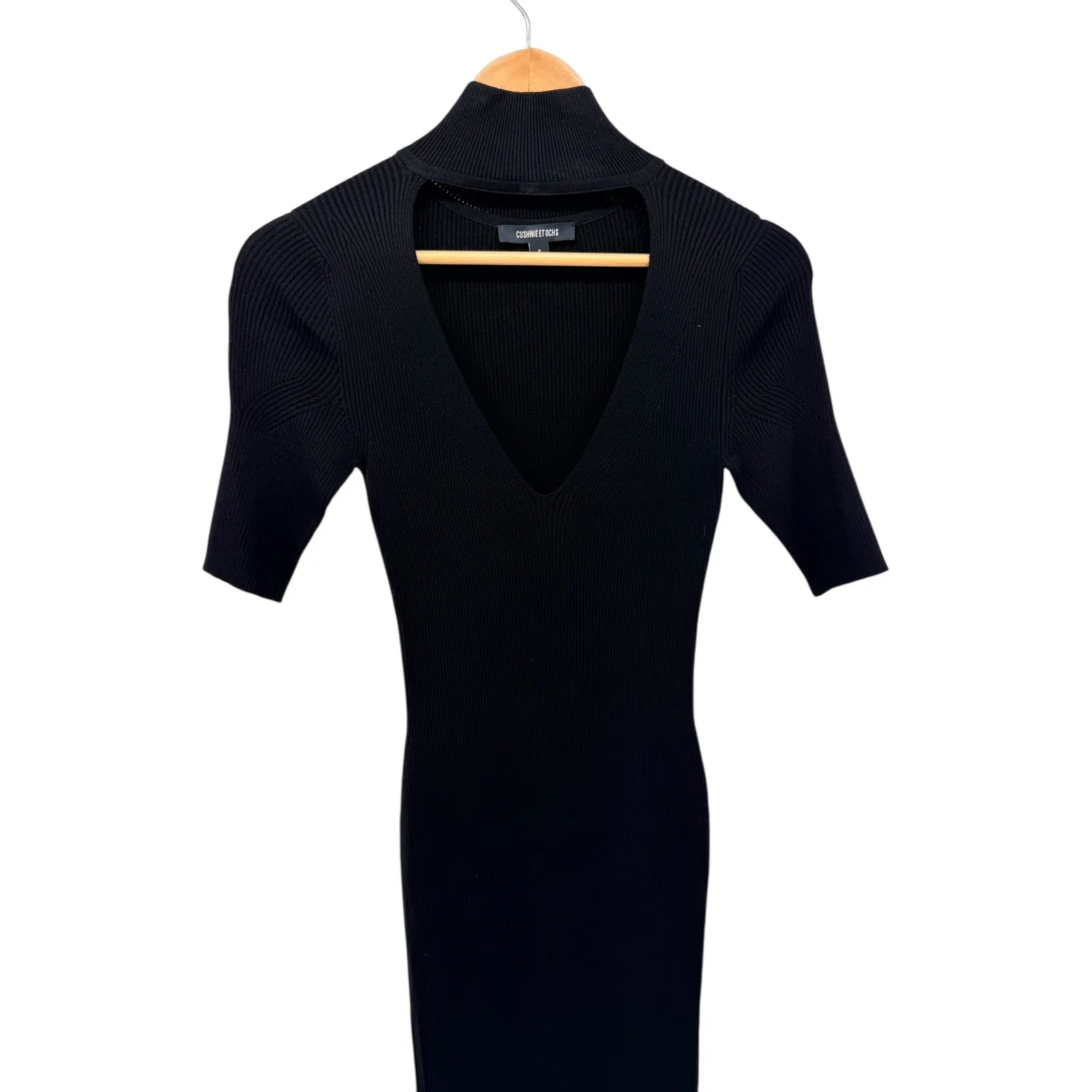 Cushnie Et Ochs Knit Black Ribbed High Neck Cutout Midi Dress S Minimalist - Image 3