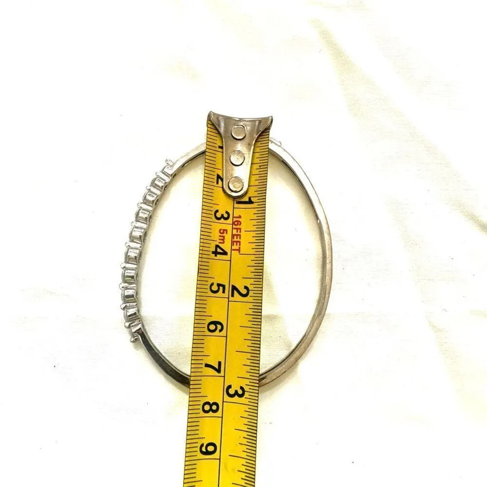 Rhodium plated cubic zirconia hinged bangle bracelet Silver - Image 7