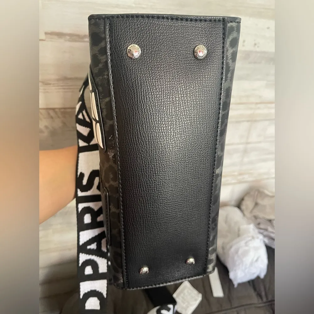 Karl Lagerfeld Paris Mini Tote Leopard Crossbody – Black/Grey - Image 7