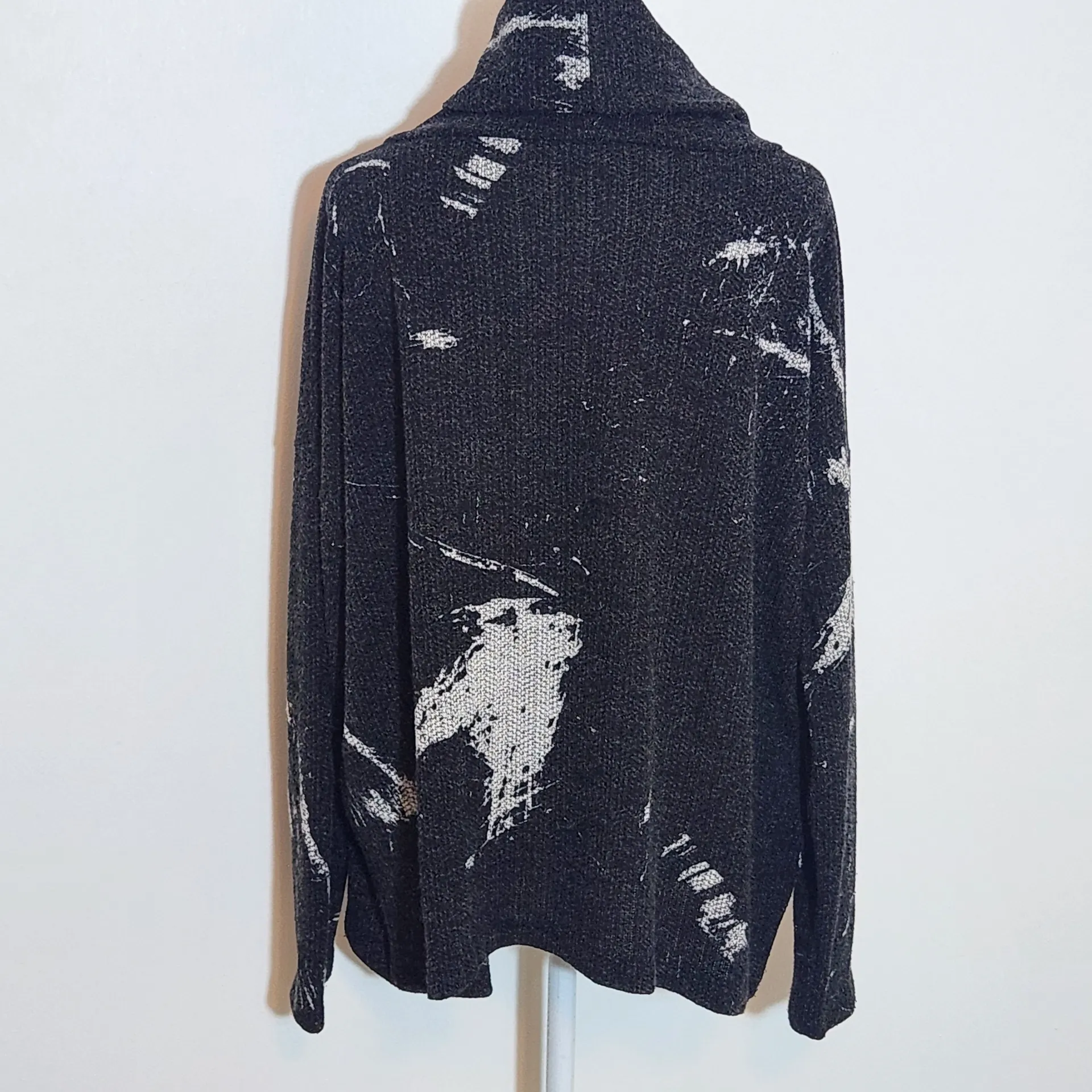 Clara Sunwoo Black Print Knit Cowl Neck Sweater Size XL Black Sweater - Image 6