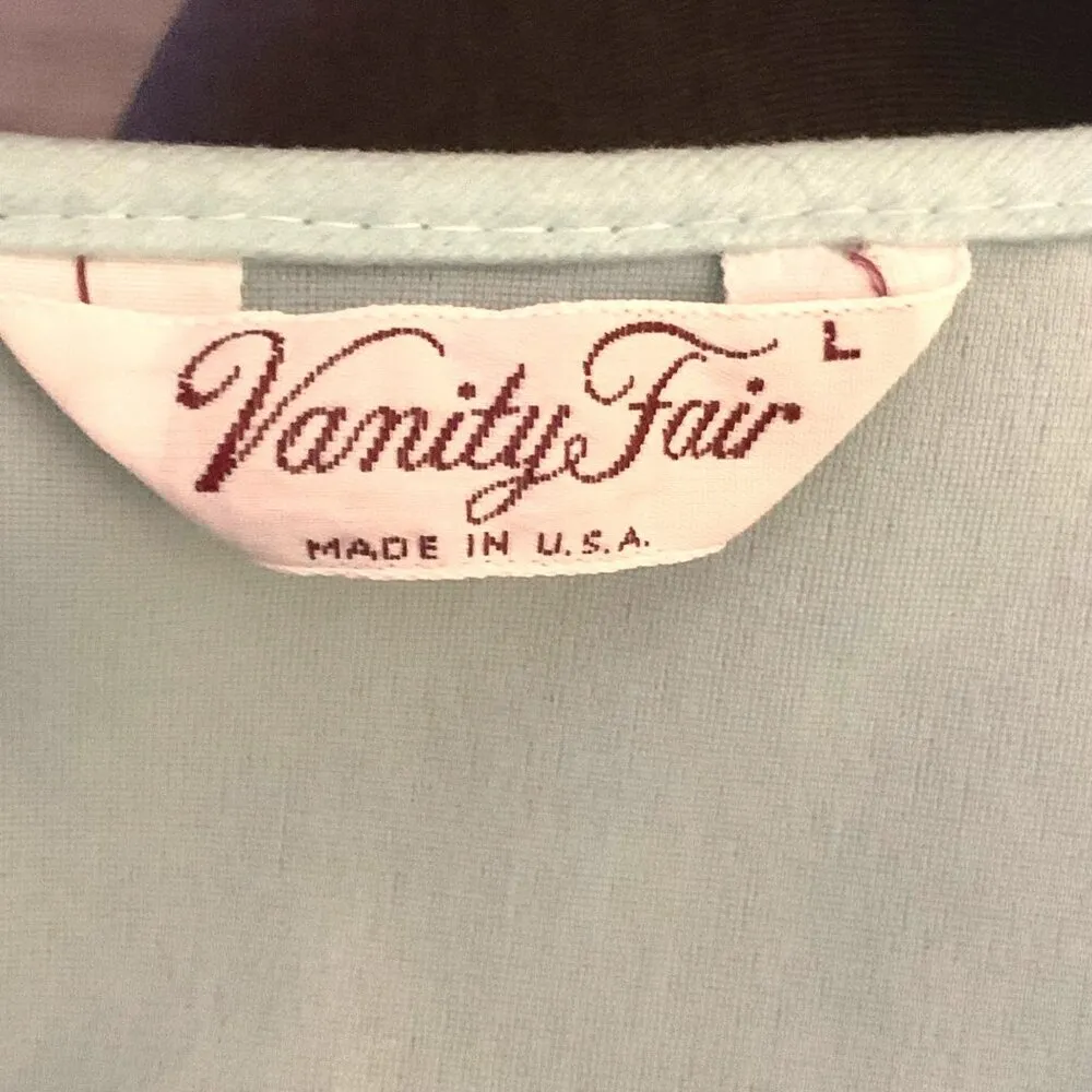 Vintage Vanity Fair Mint Green Lingerie Pegnior Top Button Up L Lace Embroidered - Image 7