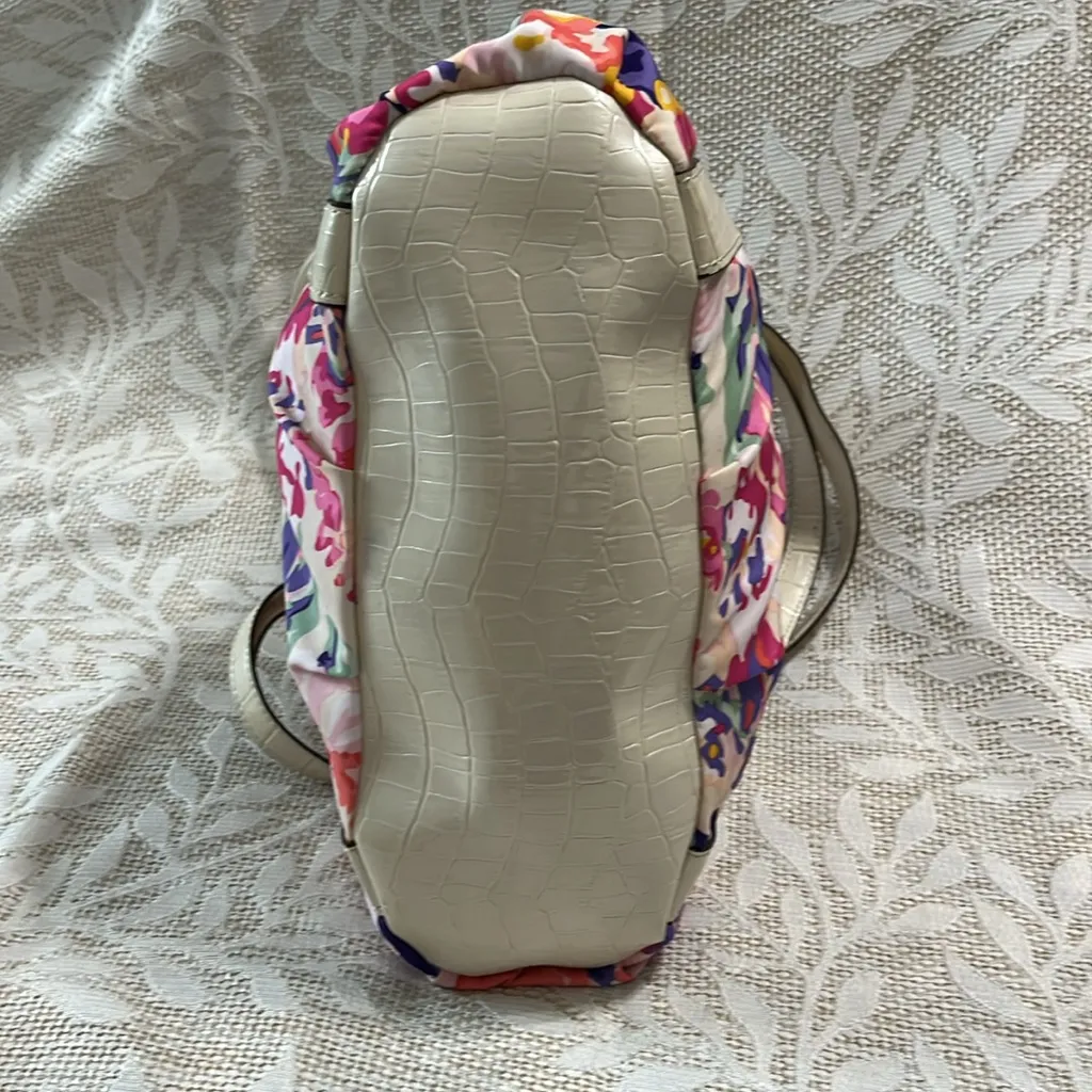 Sienna Ricchi Stella Shopper‎ Floral Medley Fabric Print Cream Moc Croc Trim Pink - Image 7
