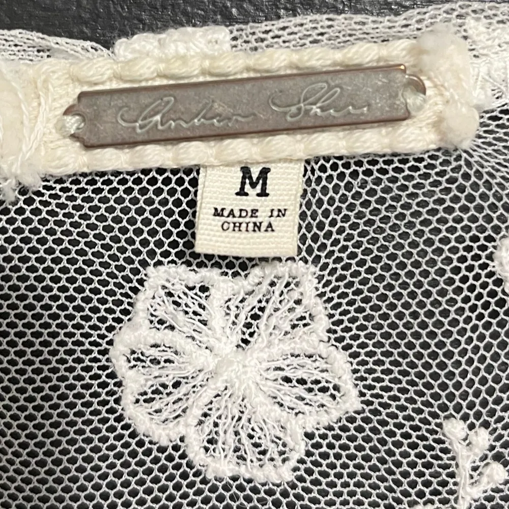 BOHO Sheer Lace Embroidery Fringe Women’s Blouse Top Cover Up Sz M VINTAGE EUC White Size M - Image 3