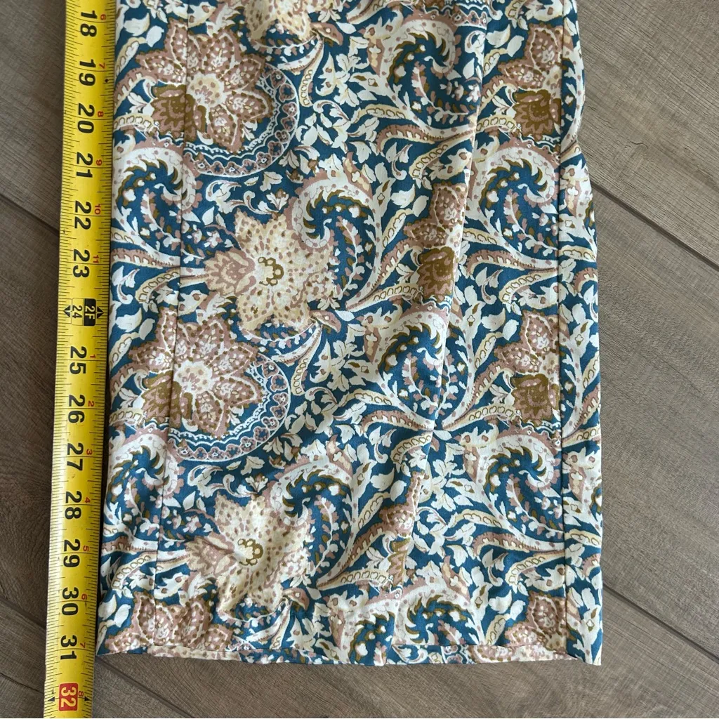 Anthropologie Drew Cream Gold Blue Wide Leg High Rise Trouser Satin Pants S - Image 9