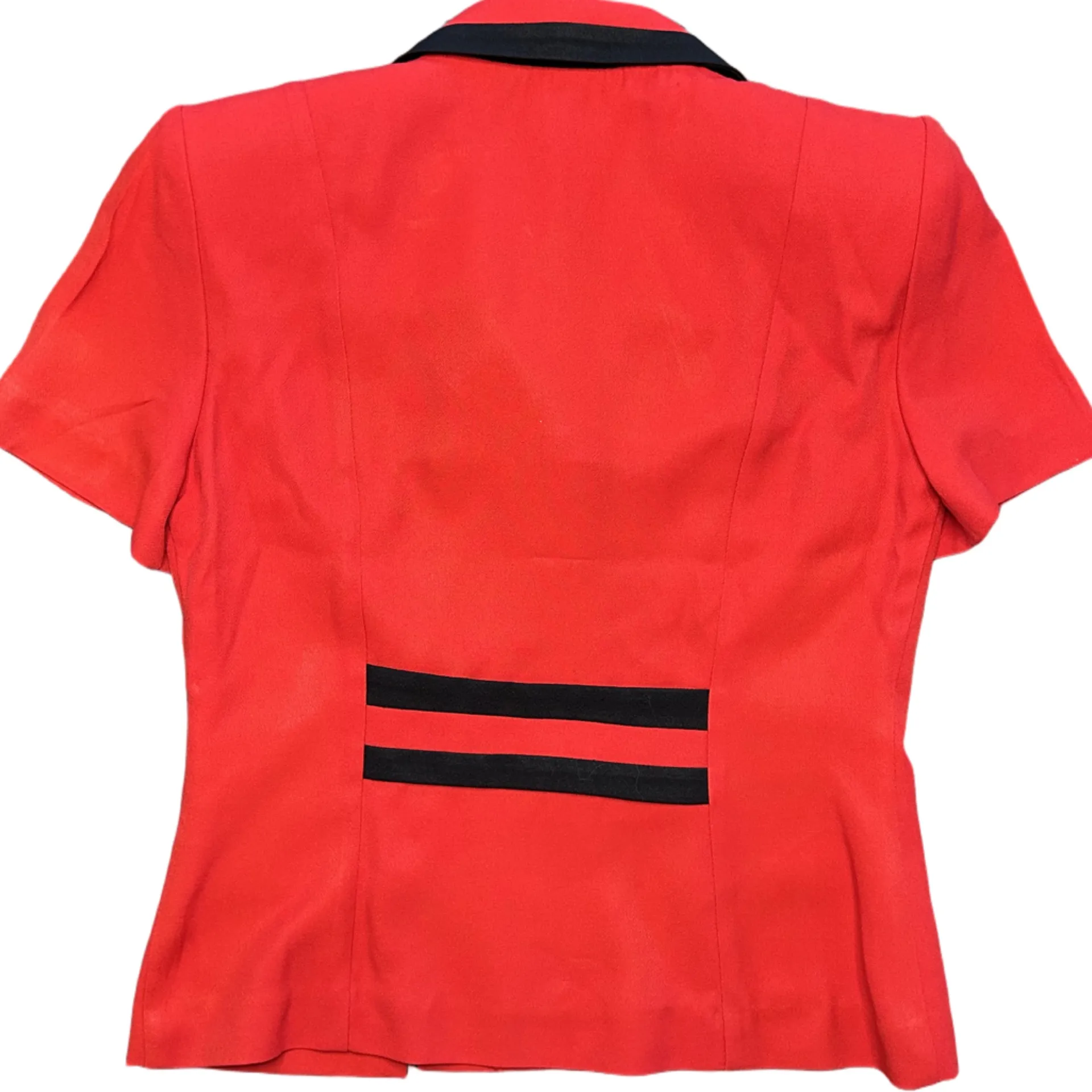 VNT 80s career bold red short sleeve shoulder pads black trim peplum blazer XS - Image 5