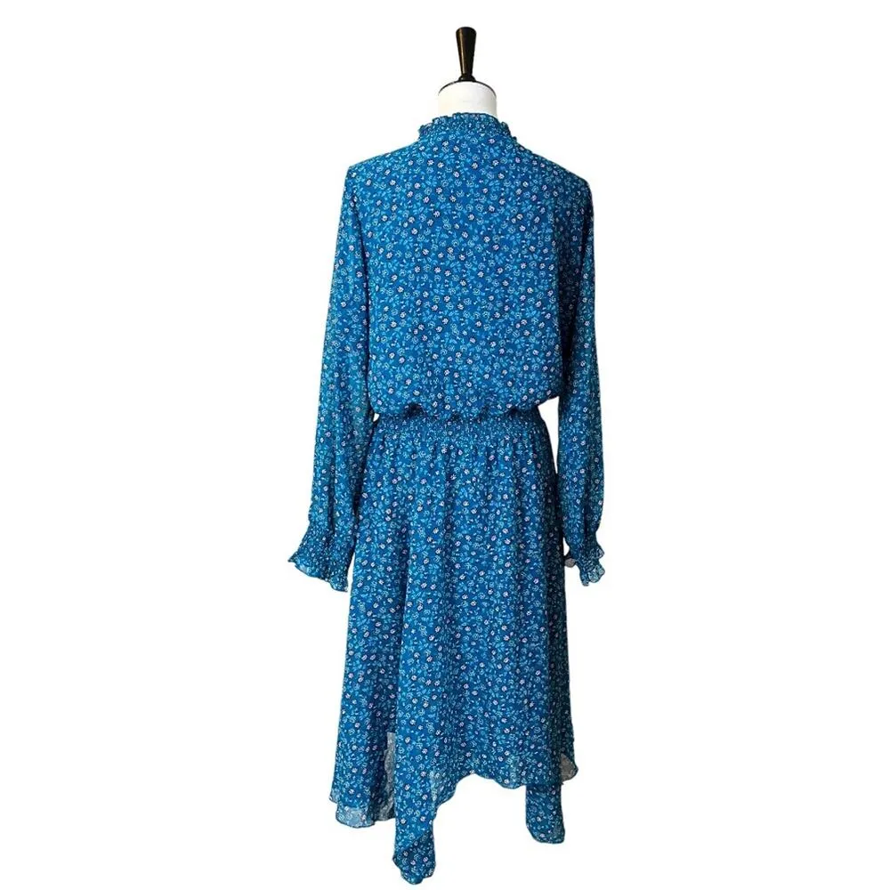 Time & Tru Midi Dress Smocked Long Sleeves Teal Floral Women’s Size Large 12/14 - Image 7