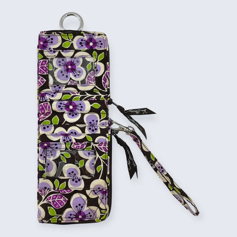 Vera Bradley Double ID Wristlet Plum Petals Purple Floral Bifold Zip Wallet $30 - Image 4