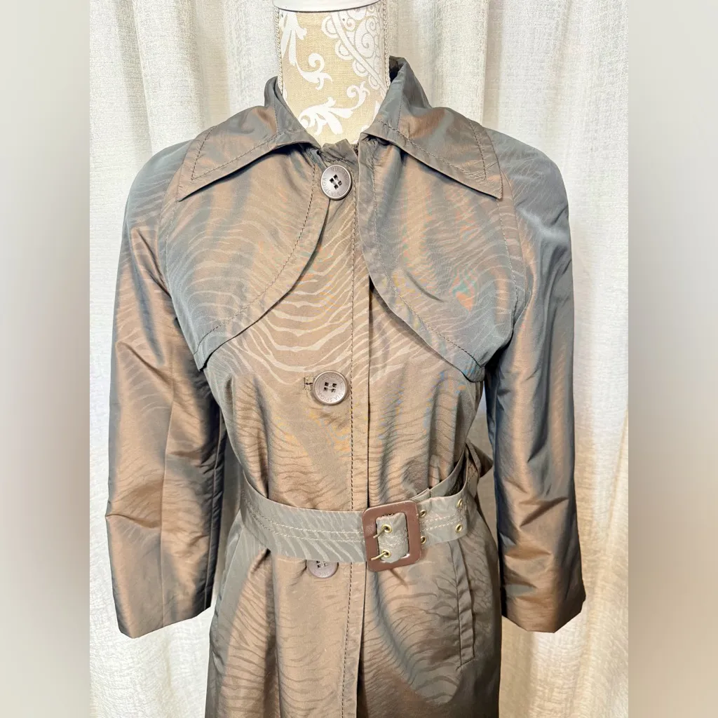 Via Spiga Brown Zebra Jacquard Trench Coat XS Belted Lightweight Size 16 - Image 3