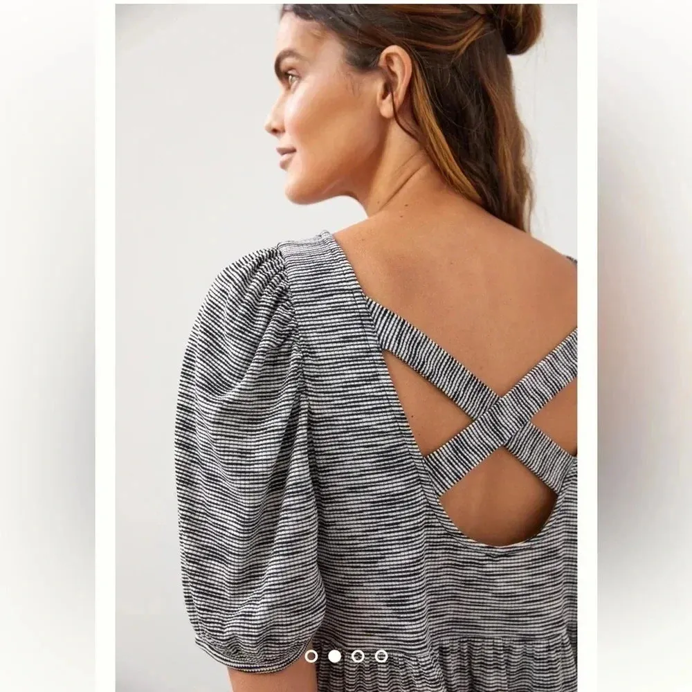 Anthropologie Daily Practice Flounced Mini Dress Black White Spacedye Size XS - Image 4