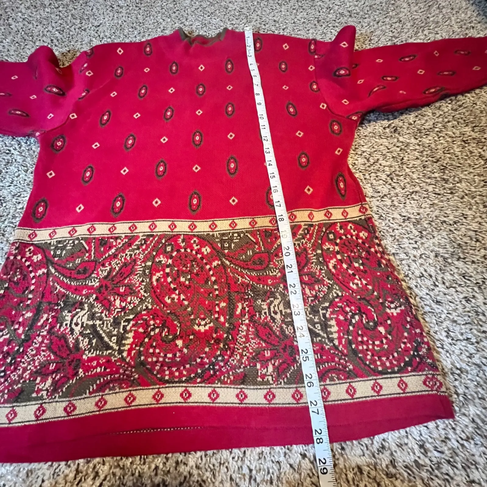 Robert Scott Ltd Red Paisley Mock Neck Knit Sweater Women's Size Medium - Image 6