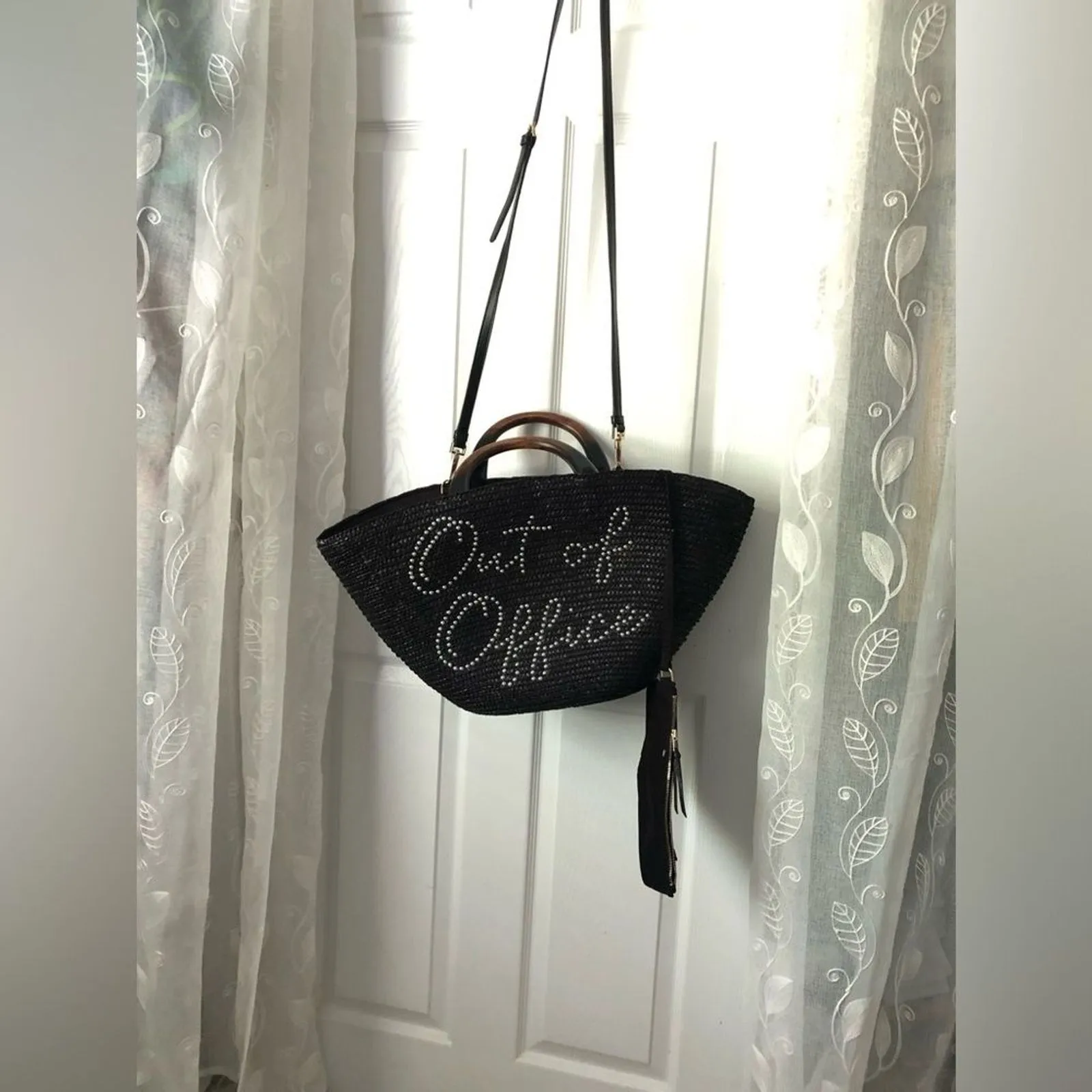 Anthropologie Eugenia Kim out of office Straw crossbody shoulder Raffia Tote Bag - Image 2