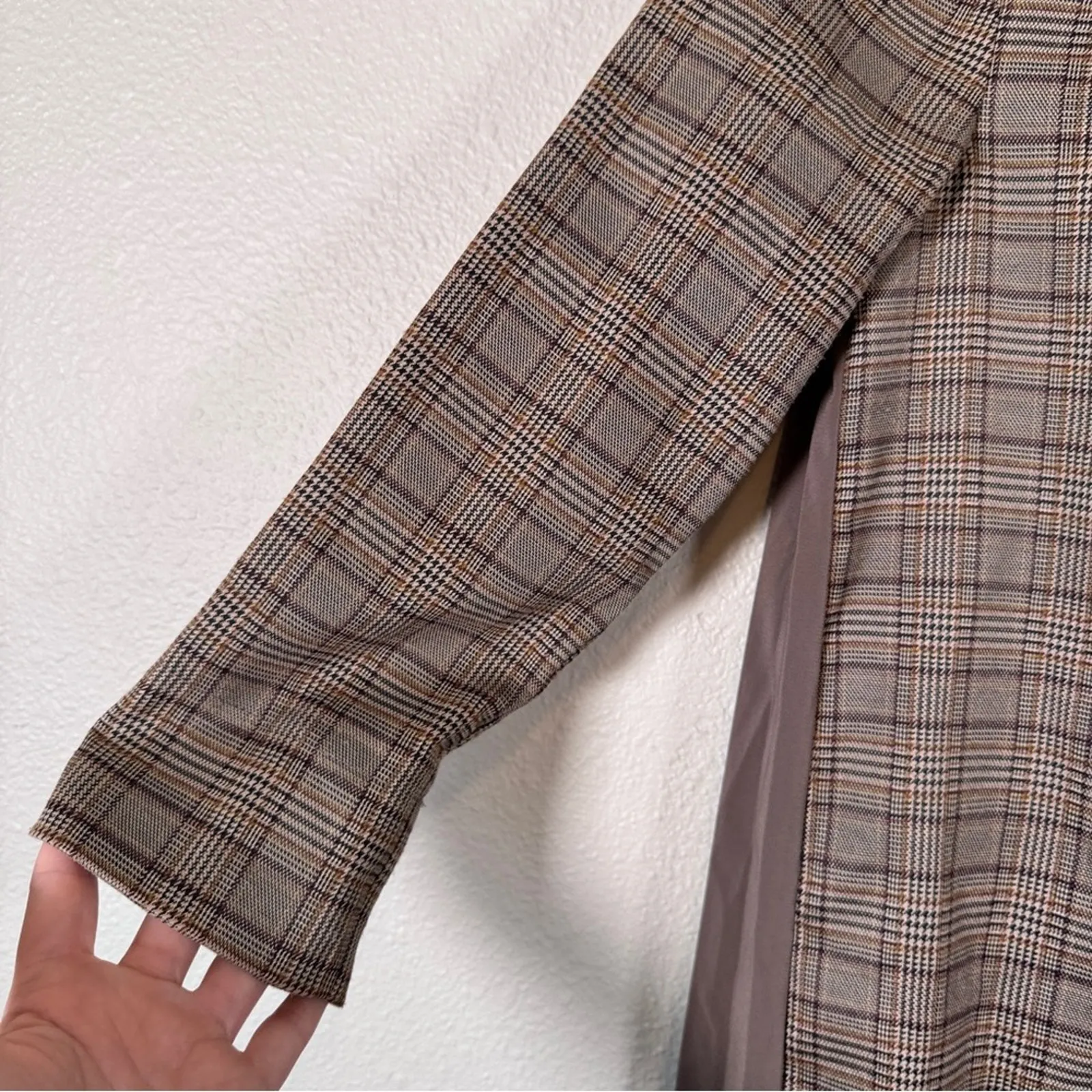 Jill Stuart Brown Plaid Mini Shift Dress Womens S Preppy Pleated Back Academia - Image 4