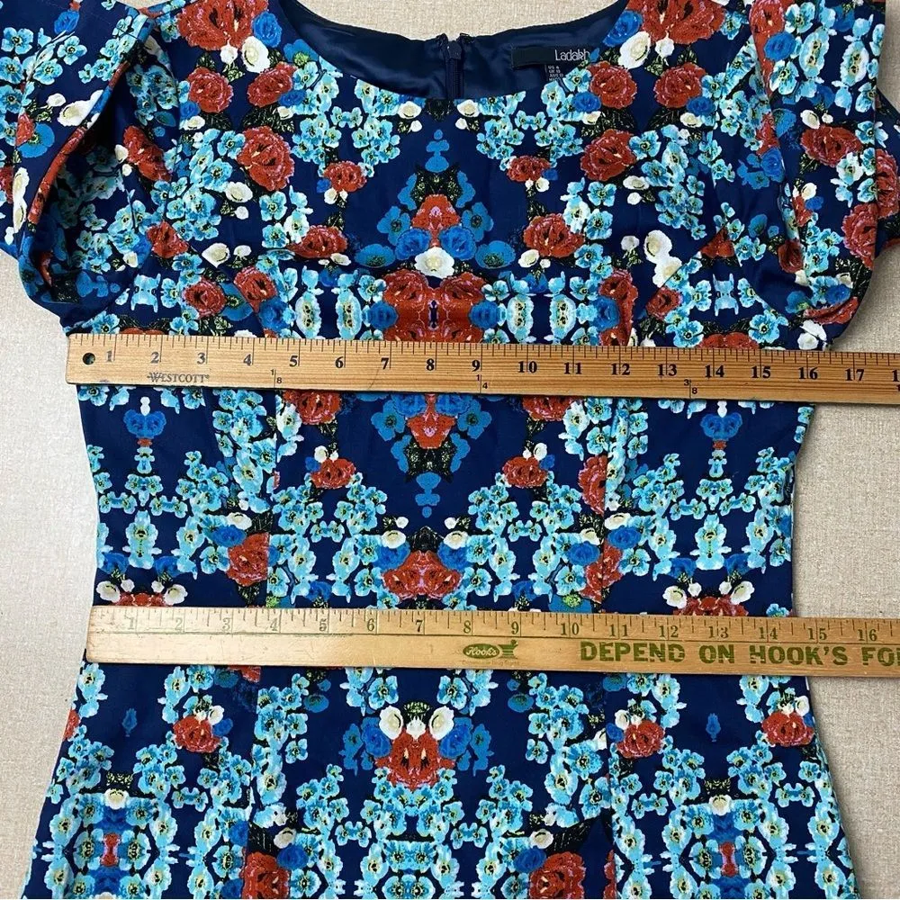 Anthropologie Ladakh Blue Floral Pencil Dress 3/4 Sleeve Women's Size 4 - Image 4