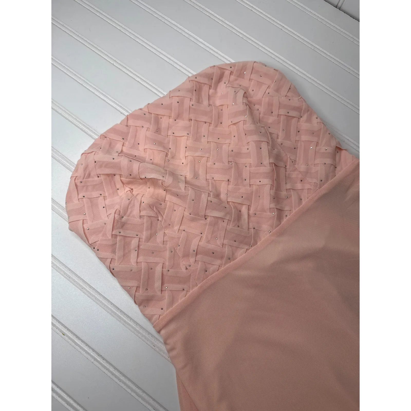 NWT Lulus Stunning Concept Light Pink Mesh Rhinestone Strapless Maxi Dress Sz L - Image 4