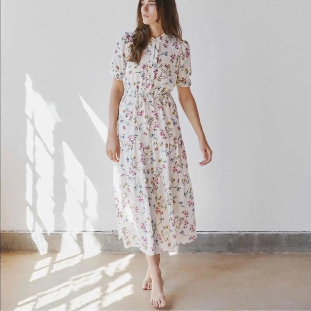 Christy Dawn The Elle Midi Floral Short-Sleeve Dress in Alabaster Garden Silk - Image 3