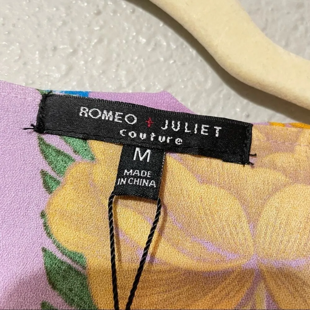 Romeo & Juliet Couture Purple Floral & Bird Print Ruffle Mini Dress Womens M - Image 5