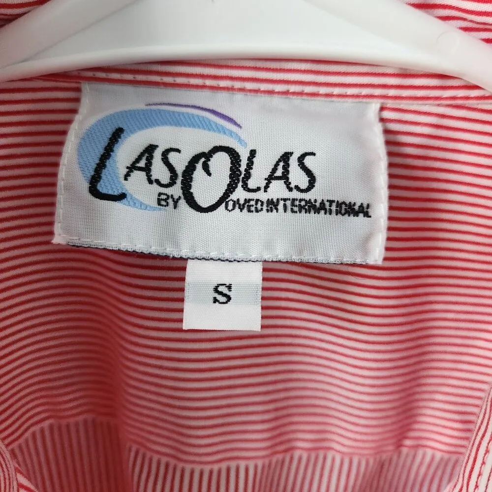 Las Olas Ladies Patriotic Shirt Size S Red White Stripes 65 Polyester 35 Cotton - Image 2