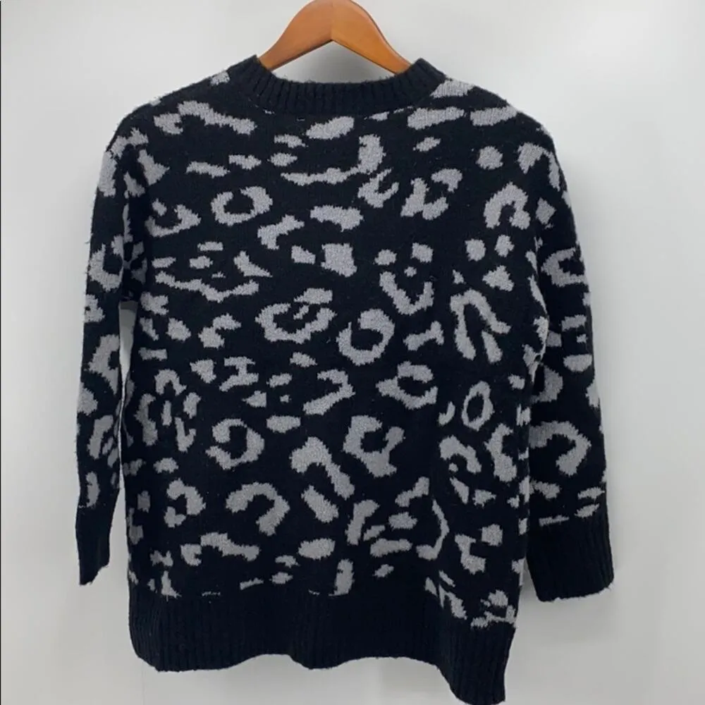 WORKSHOP Republic grey black leopard print sweater boxy wool blend sz xs - Image 3