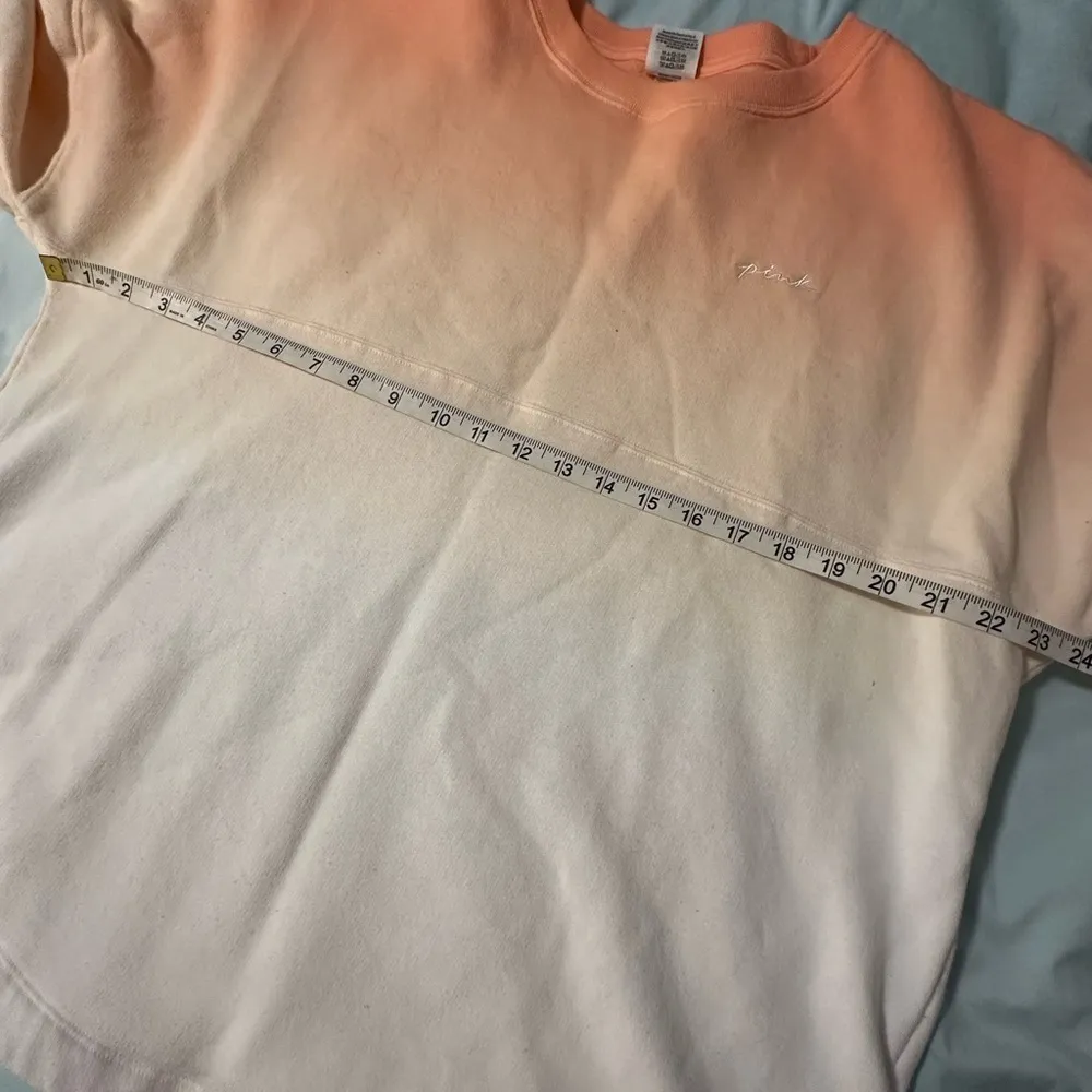 Victorias Secret Pink Varsity Crew Pullover. Ombré Orange/White. Love Pink. LG. - Image 10