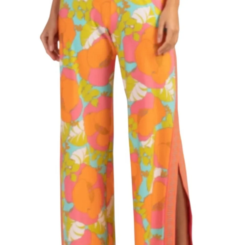 Trina Turk Playa De Flor Pull-On Wide-Leg 70s Floral Cover-Up Pants Resort-wear - Image 3