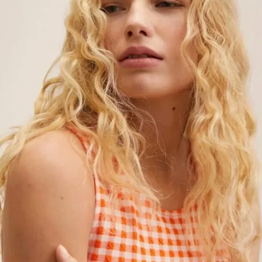 NWT NNG Mango Vichy Check Dress Gingham Orange  Stretch - Image 4