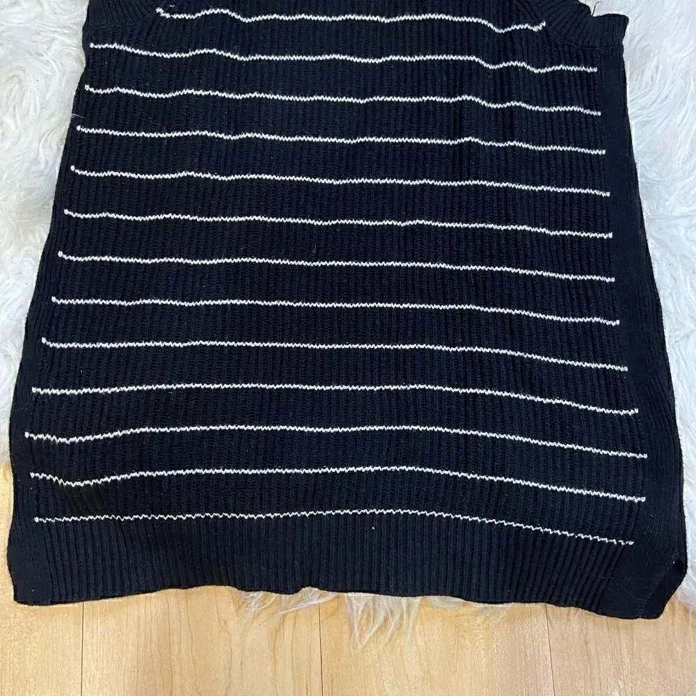 Old Navy High Neck Ribbed Knitted Black White Striped Sleeveless Sweater… - Image 9