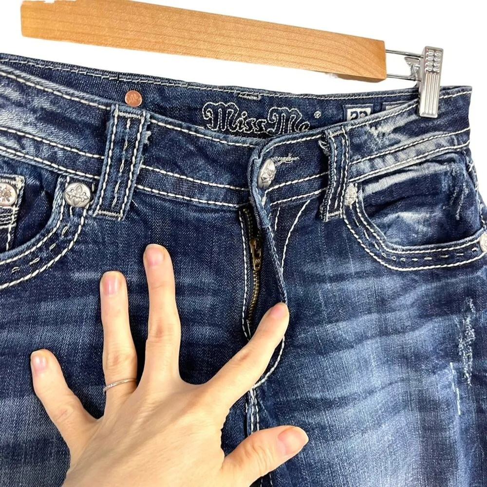 Miss Me Cow hide Crystal Studded Blue Denim JW5915S Boot Cut Stretch Jeans 29 - Image 7