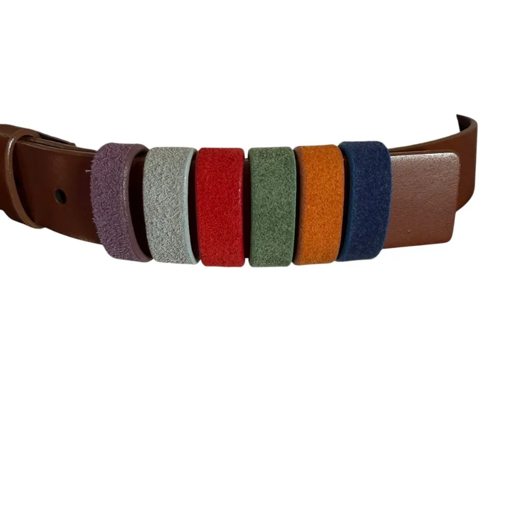 Johnston & Murphy brown leather belt with multicolored belt loops 45" length - Image 5